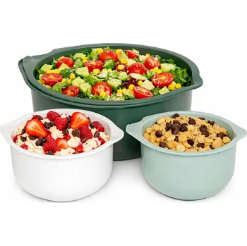 Sada kuchyňských misek 3 ks s odměrkou, zelené a bílé + trychtýř na míchání