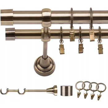 Garnýž GARNÝŽ KOVOVÁ DVOJITÁ 300 CM 19 MM ZLATÁ ANTIK LUNA KROUŽKY SE ŽABKAMI