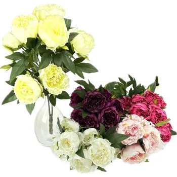 umělá květina Pivoňka LUX trs 9 květů - 60 cm mix barev Barva: Bílá