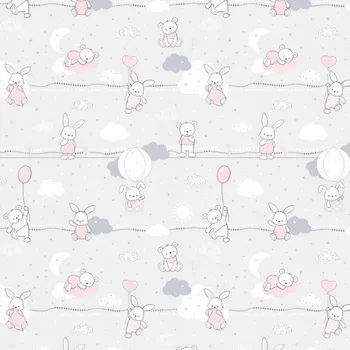 Povlečení Povlečení 110x140 medvídci a zajíčci šedé růžové Kids s povlakem na polštář 40x60