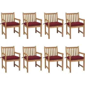 OMAXI Zahradní židle 8 ks s vínovými poduškami masivní teak 448519