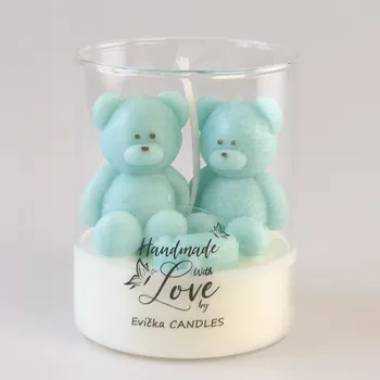 Svíčka Evička Candles Vonná svíčka dva medvídci ve skle – Ledový vítr 85 g - ručně vyráběná Barva: Modrá