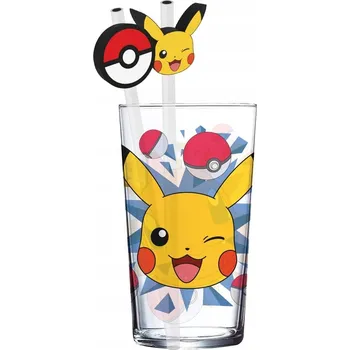 Skleněný hrnek Pokémon se slámkami Pikachu 485 ml