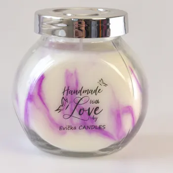 Svíčka Evička Candles Mramorovaná santalová sojová svíčka ve skle 160 g – ručně vyráběná Barva: Fialová