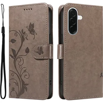 Pouzdro na mobilní telefon Flowers knížkové pouzdro na Samsung Galaxy A37 5G - šedé