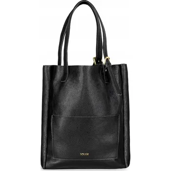 Kabelka Solier shopper kabelka z pravé kůže černá