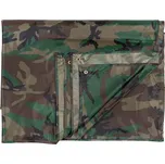 Plachta maskáčová woodland nepromokavá 300 × 200 cm MFH 32421T (Voděodolná víceúčelová plachta s kovovými očky.)