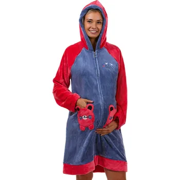 Dámský župan Holubí modř i jahodově červený těhotenský a kojící huňatý bambusový celopropínací župan na zip 1Z1396 modrá s