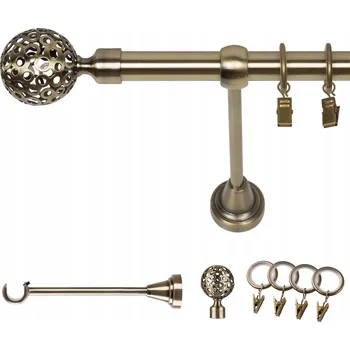 Garnýž GARNÝŽ KOVOVÁ JEDNOŘADÁ 140 CM 19 MM ZLATÁ ANTIK MOON, KROUŽKY SE ŽABKAMI