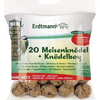 Krmivo pro ptáka 20 ks lojových koulí bez sítěk s kovovým krmítkem Knödelboy Erdtmanns