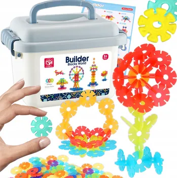 ostatní stavebnice STAVEBNICE + KRABIČKA 140DÍLŮ SKLÁDAČKA STAVEBNICE KVĚTINY VLOČKY 3+