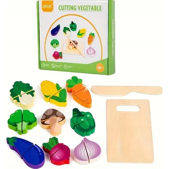 Dřevěná hračka DŘEVĚNÁ HRAČKA PRO DĚTI SADA ZELENINY K KRÁJENÍ DŘEVĚNÁ YY-3360