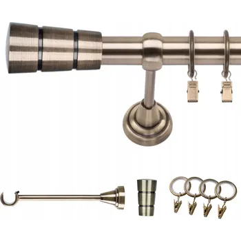 Garnýž GARNÝŽ KOVOVÁ JEDNOŘADÁ 140 CM 19 MM ZLATÁ ANTIK VÁLEC S KROUŽKY SE ŽABKAMI