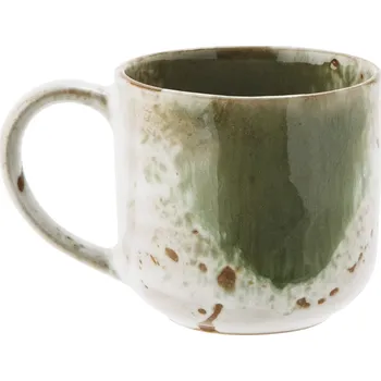 MADAM STOLTZ Kameninový hrnek White/Green/Natural 250 ml