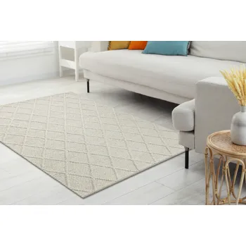 Koberec Ručně tkaný vlněný koberec Tarah - kosočtverce - béžový Rozměr koberce: 90x150 cm