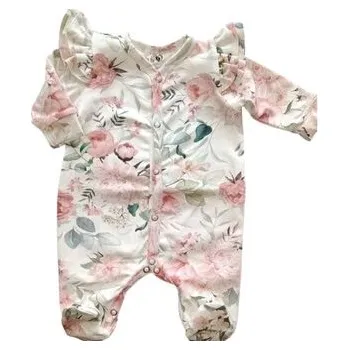Kojenecký body BABY 01595 Pajac niemowlęcy dł rękaw Pastel Roses 56/62