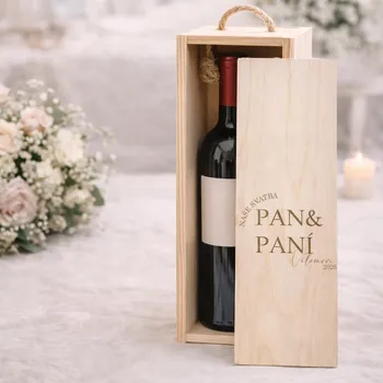 Dárková krabička Dřevěná krabička na víno s příjmením PAN A PANÍ
