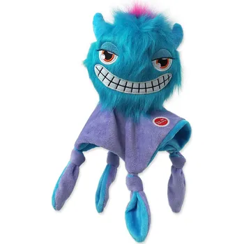 Hračka Dog Fantasy Monsters strašidlo pískací chlupaté modré s dečkou 28 cm