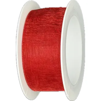 Stuha Stuha organzová ORGANDY Ruby Red červená 25mm x 5m (4,-Kč/m) (Stuha organzová, barva červená, průsvitná, oboustranná, čistě řezaná Hot Cut)