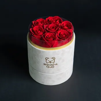 Bytová dekorace Luxusní box Medvídárek se 7 stabilizovanými růžemi