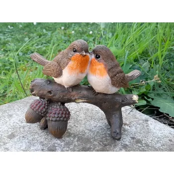 Zahradní dekorace Ptáčci na větvi se žaludy 16 x 13 cm