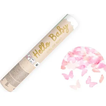 PartyDeco Vystřelovací konfety Hello Baby - Růžové motýlky 20 cm