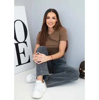 Dámské kalhoty Dámské jeansové kalhoty s rovnými nohavicemi a vysokým pasem šedé Velikost: XL