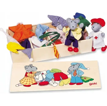 Dřevěná hračka DŘEVĚNÉ FIGURKY MYŠEK NA OBLÉKÁNÍ SADA OBLEČENÍ S MYŠKAMI HRAČKA 3+