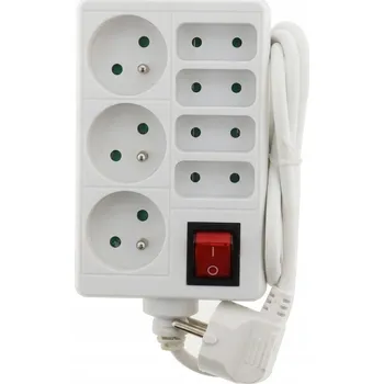 Napájecí kabel PRODLUŽOVACÍ KABEL ZÁSUVKOVÁ LIŠTA BÍLÁ S VYPÍNAČEM 7 ZÁSUVEK 3X16A + 4X6A