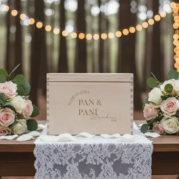 Svatební dekorace Dřevěný box na svatební přání s vlastním příjmením PAN A PANÍ