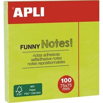 Samolepící blok "FUNNY", zelená, 75 x 75 mm, 100 listů, APLI 11899