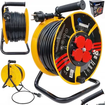 Prodlužovací kabel Bubnový prodlužovací kabel 50 m 3×2,5 mm², 4 zásuvky, IP44, blokace rozvinutí