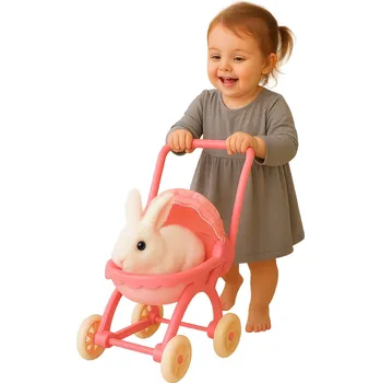 Hračka pro nejmenší INTERAKTIVNÍ ZVÍŘÁTKO KRÁLÍK HÝBE UŠIMA KRÁLÍČEK + KOČÁREK RŮŽOVÝ LK013A