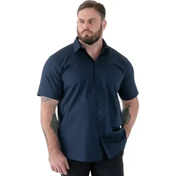 Pánská košile Velká pánská hladká košile s krátkým rukávem odolná proti skvrnám NON IRON Duke D555 Lucas tmavě modrá (5XL)