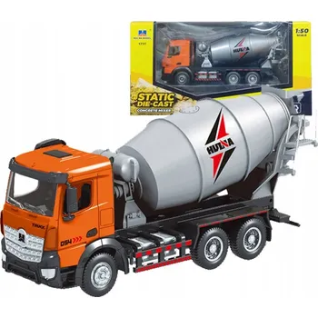 autíčko Míchačka na beton 1:50 Stavební vozidlo Kovová oranžová otočný buben 1737