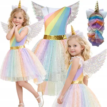 Karnevalový kostým KOSTÝM JEDNOROŽCE PŘEVLEK DUHOVÝ JEDNOROŽEC KŘÍDLA KARNEVAL 134 140 CM