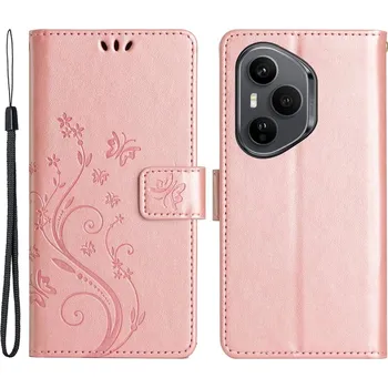 Pouzdro na mobilní telefon Flowers knížkové pouzdro na Honor 400 Pro - růžovozlaté