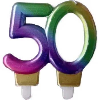 Dortová svíčka Svíčka na dort "50" pět druhů barev 1ks Barva: Duhová