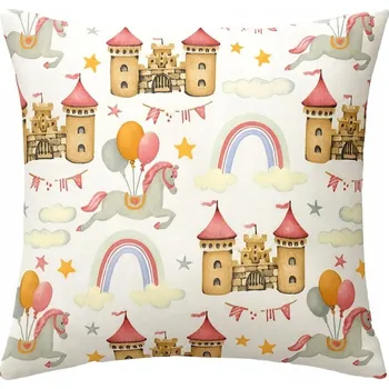Povlak na polštářek Povlak na polštář pro dívku zip koník duha balónky bavlněný 40x40