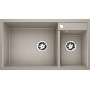 Granitový dřez Tento dřez má mladý, rovný design s velkokapacitní mísou, která poskytuje velkorysý prostor pro mytí nádobí a zvyšuje funkčnost kuchyně. Jeho součástí je také velká lišta na baterii, která dokonale vyhovuje instalaci baterie a dávkovače mýdla pro větší po