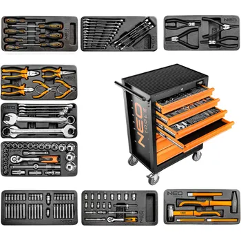 NEO TOOLS Dílenký vozík, 7 zásuvek + 129 nástrojů 84-222-9