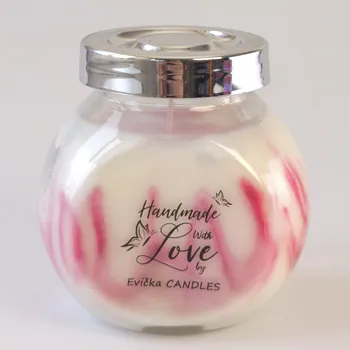 Svíčka Evička Candles Mramorovaná jahodová sojová svíčka ve skle 160 g – ručně vyráběná Barva: Červená