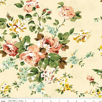 US Riley Blake C17290-CREAM Rose & Violet's Bouquet des Fleurs vícebarevná bavlněná látka