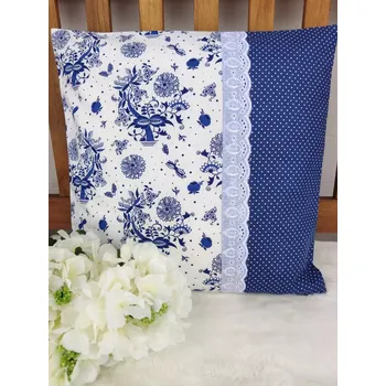 Povlak na polštářek Povlak na polštář 40 x 40 cm – Modrý český cibulák s madeirou | Ruční výroba z bavlny