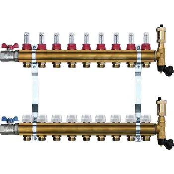 rozdělovač topení Mosazný rozdělovač s automatickým odvzdušněním - 9 cestný