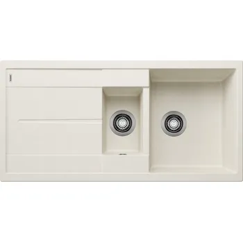 Granitový dřez Tento dřez má mladý, rovný design s velkokapacitní hlavní mísou, která poskytuje velkorysý prostor pro mytí nádobí, doplněný další mísou a prostornou odkapávací plochou pro větší pohodlí. Možnost oboustranné instalace mu dodává flexibilitu, díky níž se ho