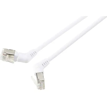 Datový kabel Renkforce RF-6071564 RJ45 síťové kabely, propojovací kabely CAT 6A F/UTP 0.50 m bílá Zásuvné kontakty otočné o 360°, Zahnutý kabelový vývod 1 ks