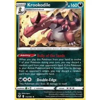 Karetní hra Pokémon SIT 113/195 Krookodile - Silver Tempest Stav: Near Mint, Verze: REVERSE HOLO