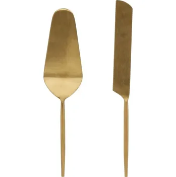 Zlatá kovová servírovací sada dvou příborů na dort Kave Home Lite