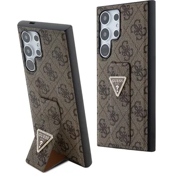 Náhradní kryt pro mobilní telefon Guess PU Grip Stand 4G Strass Triangle Metal Logo zadní kryt pro Samsung Galaxy S24 Ultra Brown